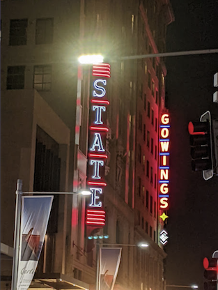 Two Neon Signs, one reads 'State' the other 'Gowings'
