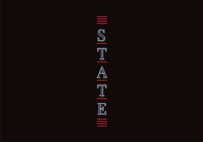 the word State in a glowing font style